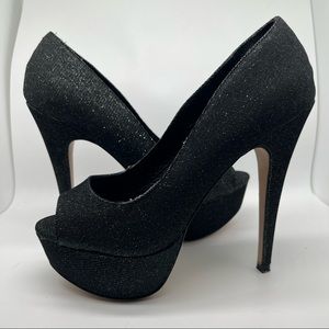 Aldo Glitter Black Platform Peep-toe Heels Size37